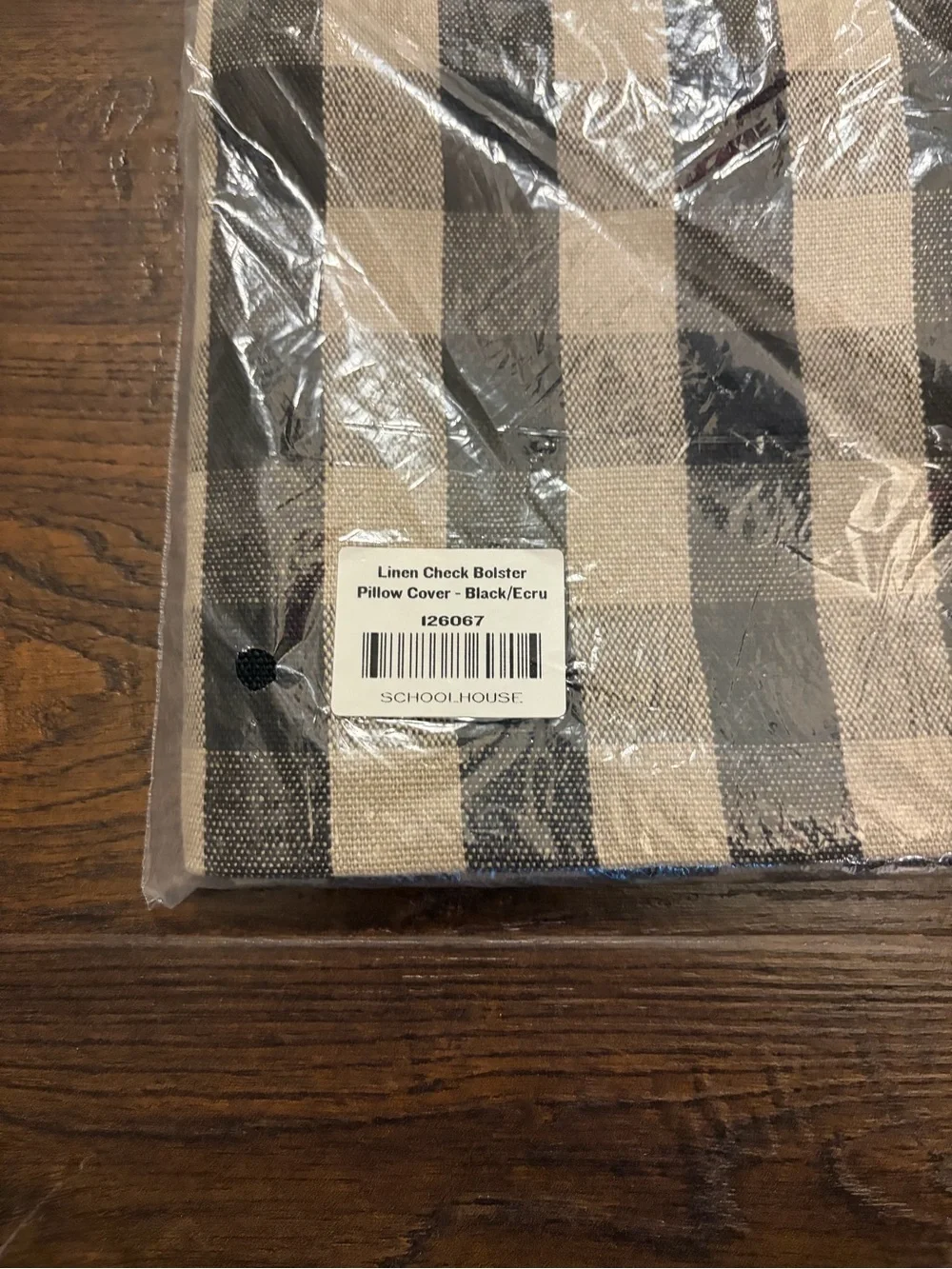 NEW Schoolhouse Linen Check Bolster Pillow Cover in Black/Ecru